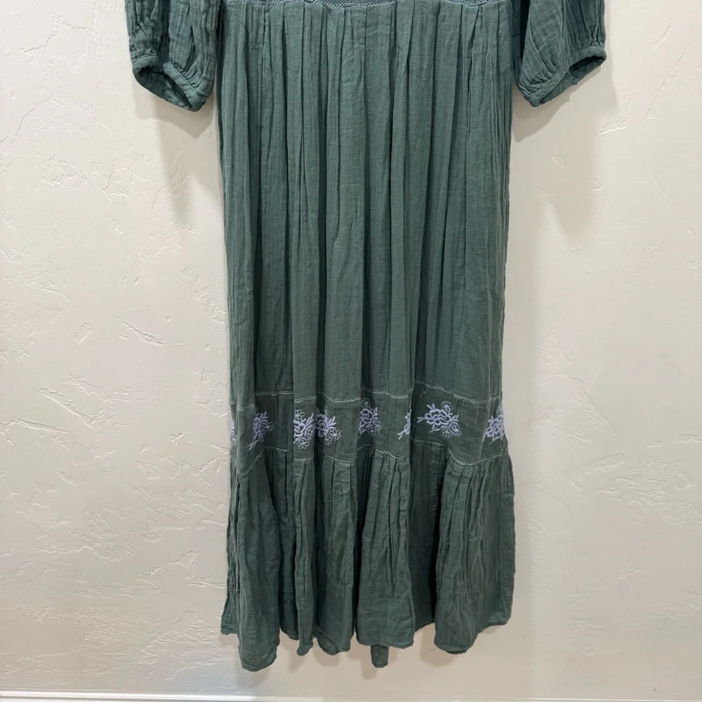 NWT Free People Lovers Lane Maxi Dress Green Blue Embroidered Ruffle Medium - Picture 5 of 13
